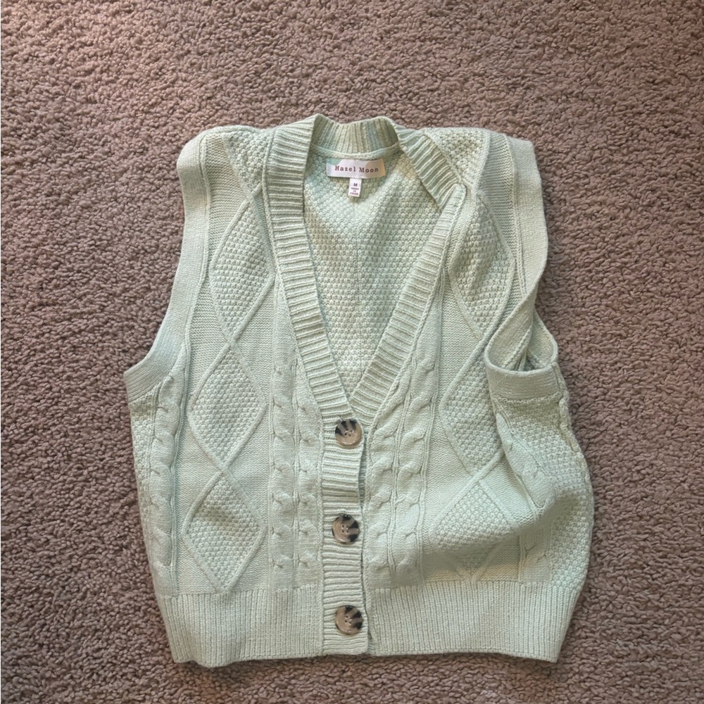 Mint Green Cable Knit Sweater Vest